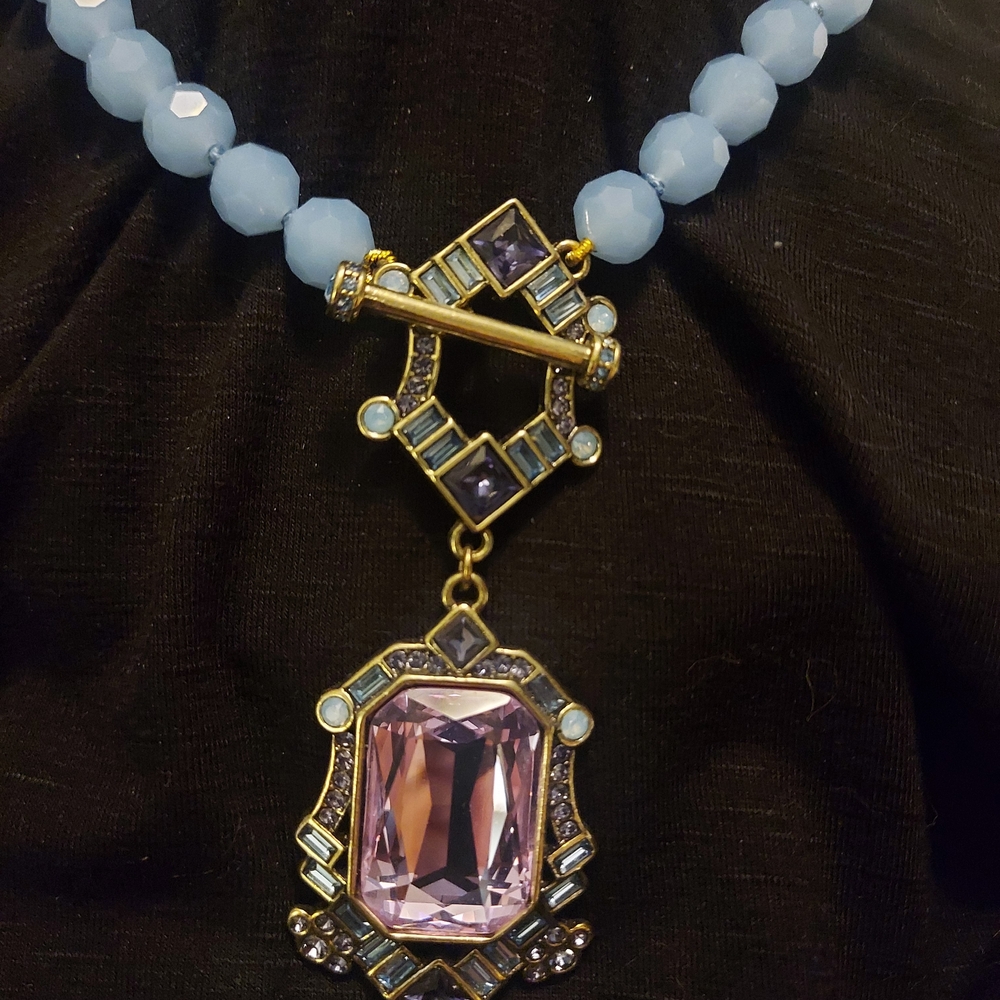 Heidi Daus "Deco Edition" Pendant Necklace And Earring Set - Blue